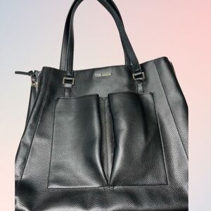 Steve Madden Leather Tote Handbag, Black with Zippers on each side